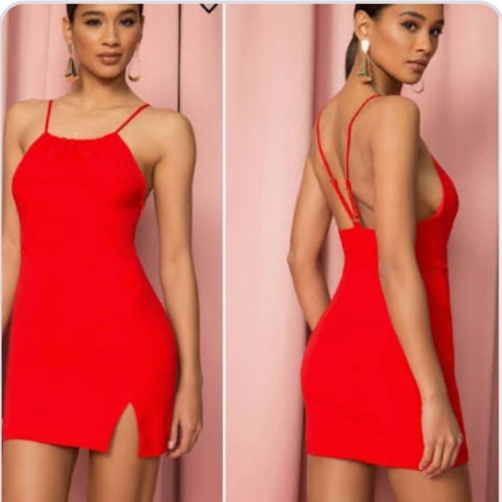 Superdown Revolve Missy Scrunch Neck Side Slit Red Mini Party Dress Size Small